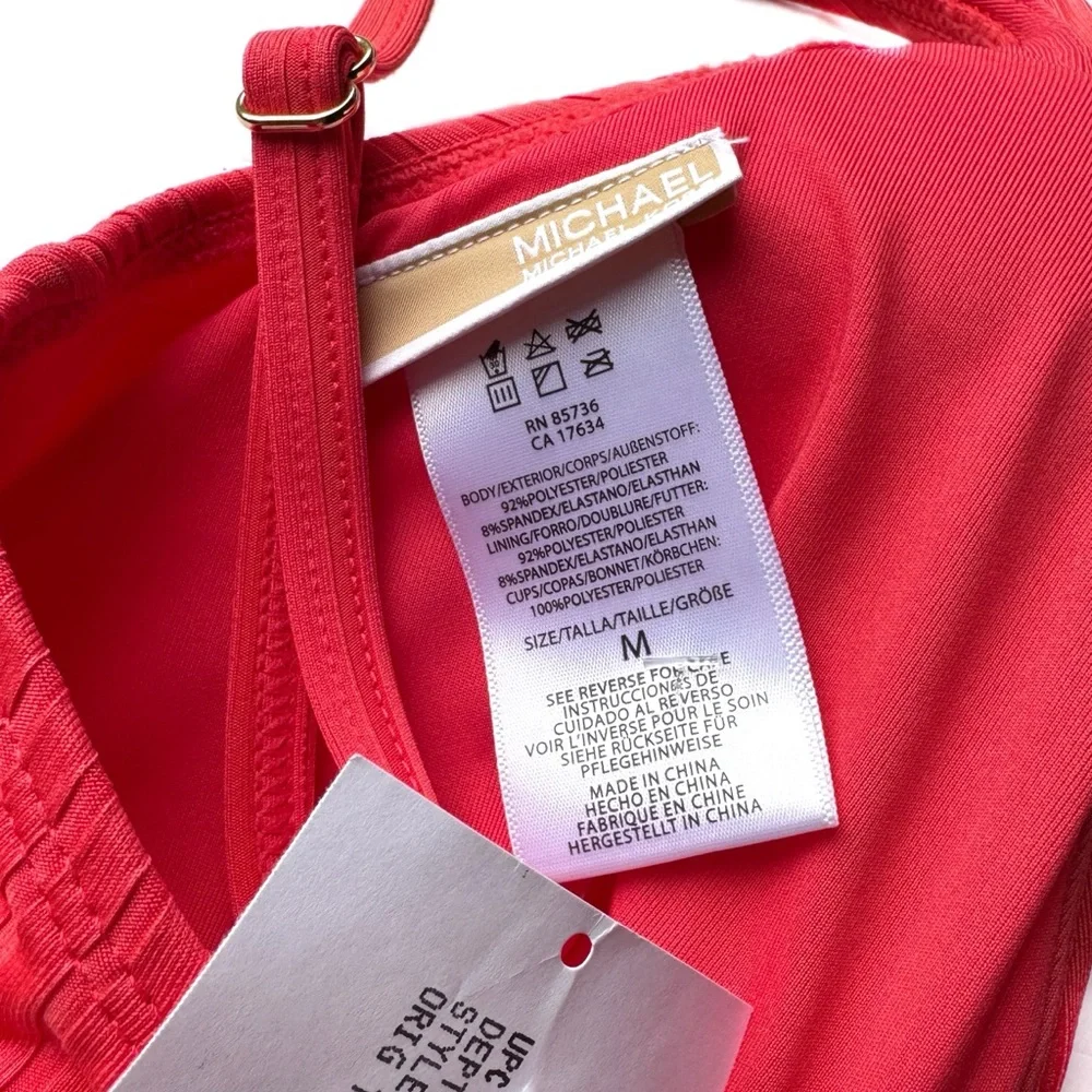 Michael Kors Ribbed Bikini Top with MK Goldtone Logo Hardware Size Medium